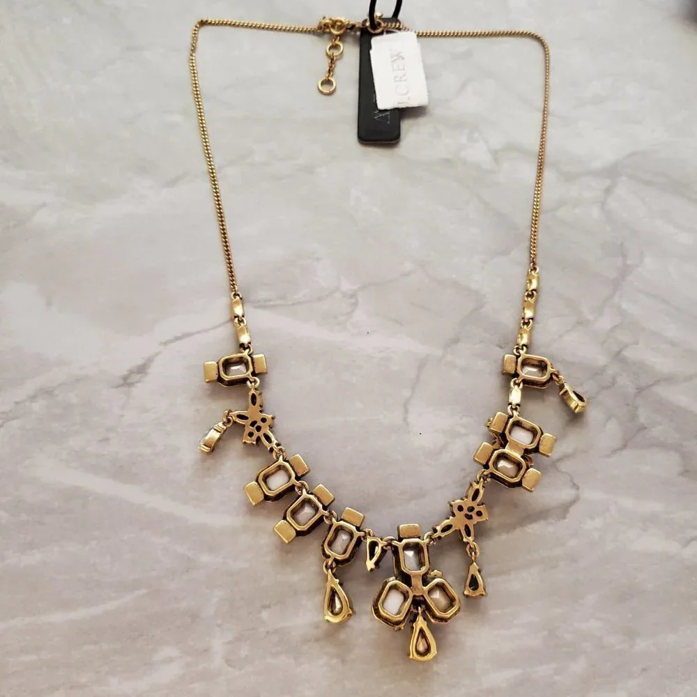✨ NEW J.Crew Rhinestones Crystals Mercury Glass Anitqed Statement Necklace ✨